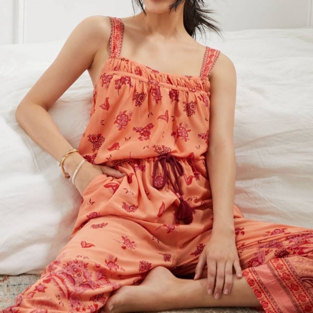 ANTHROPOLOGIE Clementine Orange Floral Swing Flowy Boho Tank Top